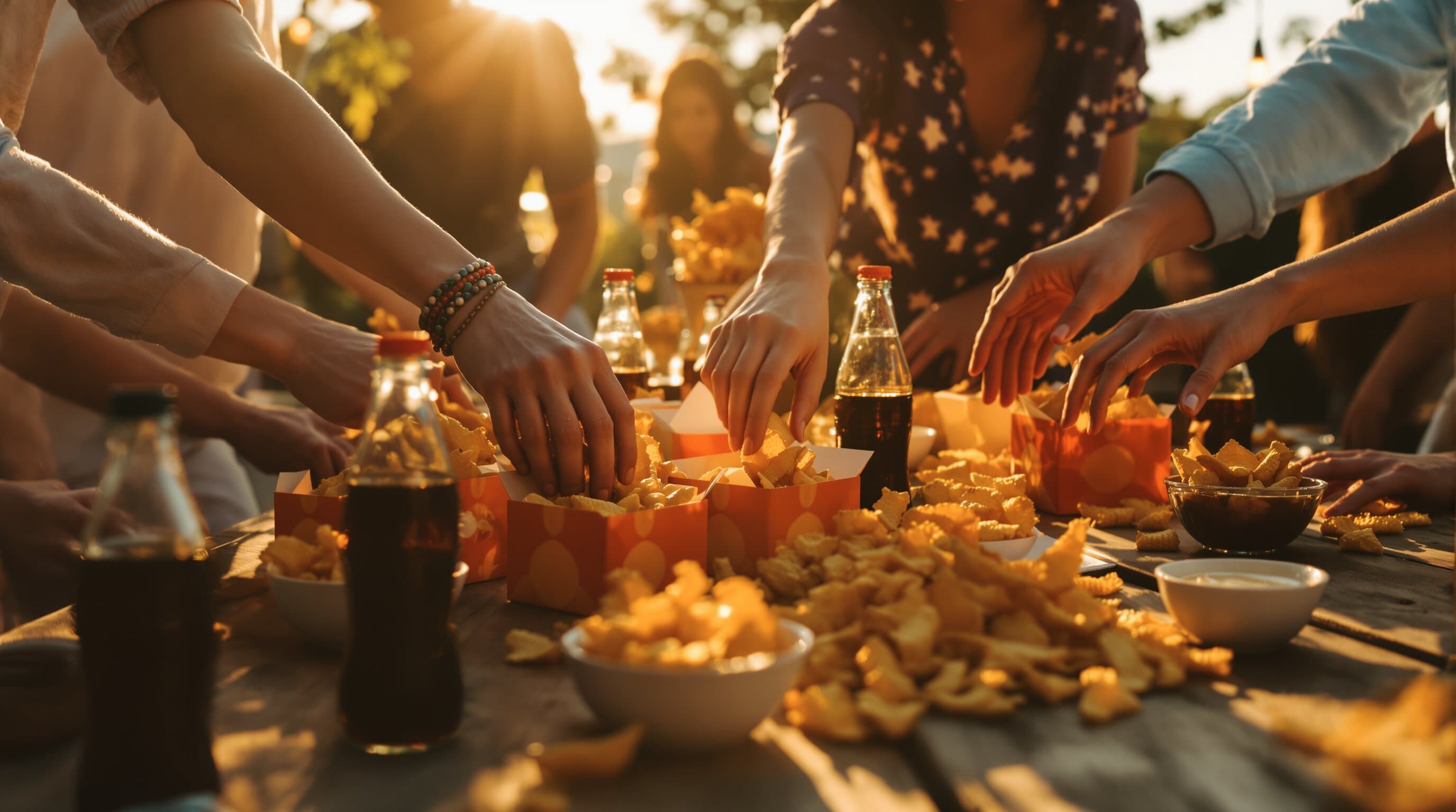 Friends sharing snacks at a party
